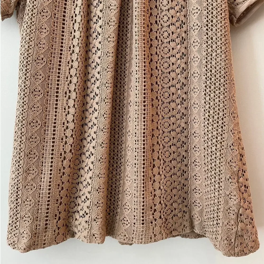 Banana Republic Lace Overlay Blouse Short Sleeve Zipper Office Date Elegant 8 - Picture 5 of 12